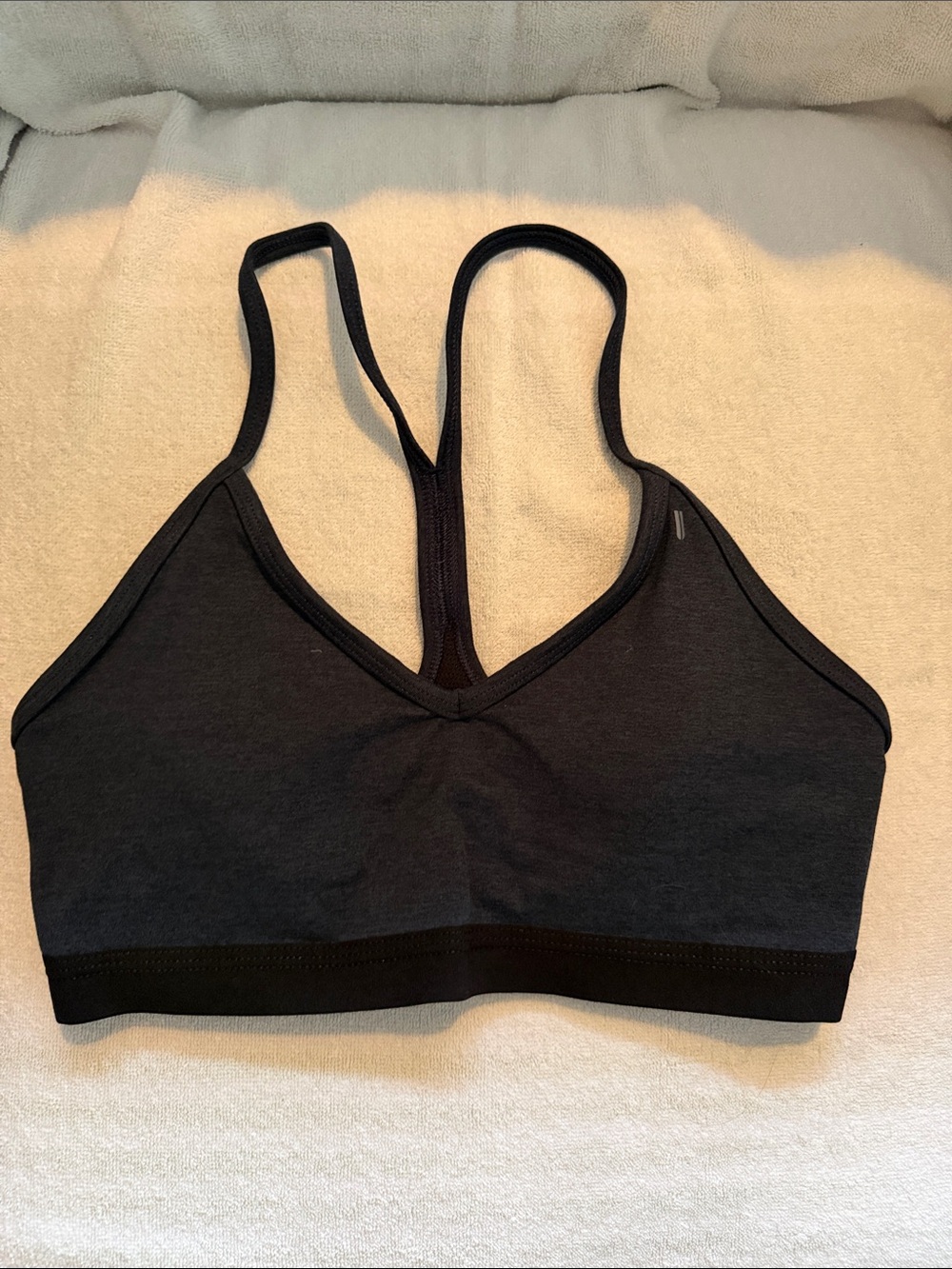 NOBULL heather blue with Black trim strappy Seamless Racerback Sports Bra WMed